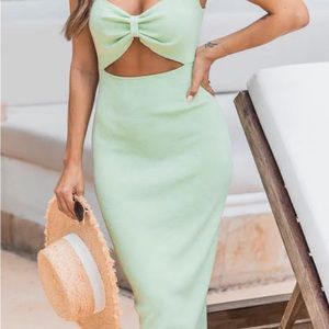Going in circles green ribbed cutout maxi dress